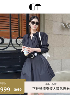 COMME MOI吕燕设计师早春女装廓形泡泡袖长袖衬衫连衣裙