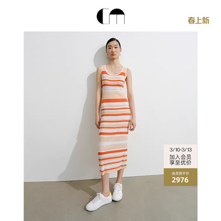 明星同款系列 COMME MOI吕燕设计师早春羊毛U领条纹紧身连衣裙