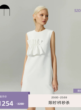 COMME MOI吕燕设计师夏季仿珍珠装饰A型无袖通勤简约白色连衣裙女