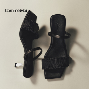COMME MOI吕燕设计师2026年早春新款女装时尚抽褶方头小猫跟鞋