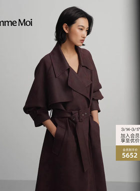 [新年新色]COMME MOI吕燕设计师女复古廓形翻领风衣红色外套