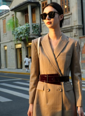 COMME MOI吕燕设计师早春美拉德简约款腰带装饰羊毛西装连衣裙