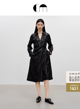 COMME MOI吕燕设计师早春女装三醋酸V领连衣裙长裙