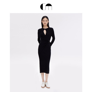 COMME 通勤优雅黑色交叠针织羊毛连衣裙 MOI吕燕设计师春夏女装