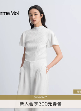 COMME MOI吕燕设计师2026年早春新款女装修身真丝荷叶袖针织衫