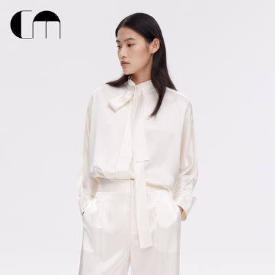 COMMEMOI系带设计通勤长袖衬衫