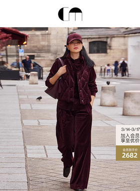 COMME MOI吕燕设计师女复古赤霞珠酒红灯芯绒衬衫&阔腿裤