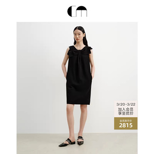 COMME MOI吕燕设计师早春女装蝴蝶结装饰黑色无袖连衣裙