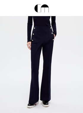 COMME MOI吕燕设计师早春女装六粒扣装饰羊毛喇叭裤休闲裤