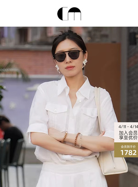 COMME MOI吕燕设计师春夏女装淡人亚麻松弛通勤螺纹下摆短袖衬衫