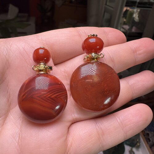 天然冰飘火焰纹南红精油瓶无事牌香水瓶火焰纷飞香薰瓶S925银配件