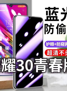 适用华为荣耀30青春版防蓝光防窥膜5G护眼防偷窥钢化膜XW-AN00手机防摔爆保护隐私黑边抗兰光高清全屏玻璃膜