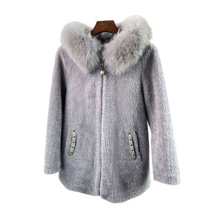 秋冬韩版中长款羊羔毛大衣狐狸毛领连帽羊剪绒皮草外套女特价清冬