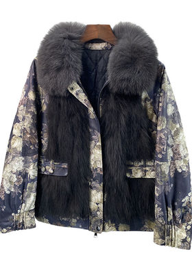 狐狸毛皮草外套短款绵羊皮花皮女