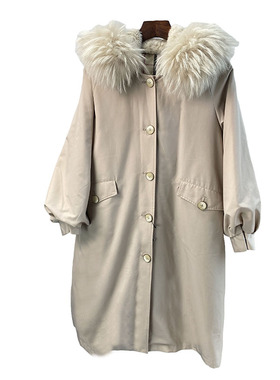 秋冬可拆卸獭兔毛内胆貉子毛领派克服中长款尼克服外套女连帽k123