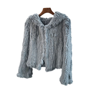 2025秋冬新款加密手工双面编织连帽韩版短款兔毛皮草外套女年轻款