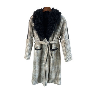 秋冬羊卷毛领中长款皮草外套羊剪绒羊毛内胆宽松过膝女尼个子大衣