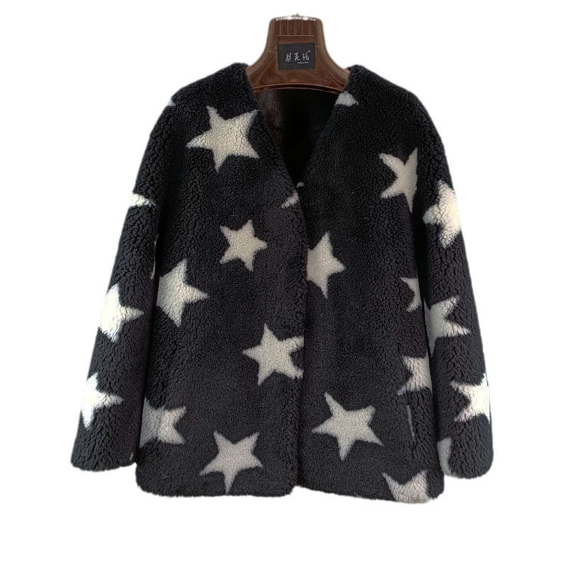 2025新款五角星颗粒羊剪绒羊羔毛皮毛一体大衣短款海宁皮草外套女,女装/女士精品,皮草,淘宝优惠券,粉丝福利购,淘宝优惠卷