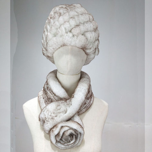 毛皮草女二件套冬天保暖帽子围巾