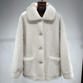 100羊毛羊剪绒皮毛一体羊羔毛毛年轻款 新款 宽松皮草外套女翻领冬