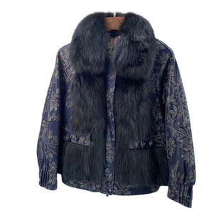 真皮皮衣女羽绒棉服冬季新款印花绵羊皮短款狐狸毛领加厚外套特价