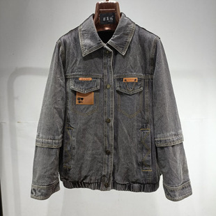 工装风短款牛仔白鸭绒羽绒服女冬季外套设计感复古港味羽绒夹克特