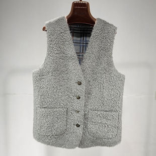 秋冬季新款颗粒绒多色羊剪绒皮草背心羊羔毛皮毛一体外套女马甲夹