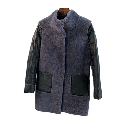 真羊毛立领修身皮毛一体绵羊皮袖