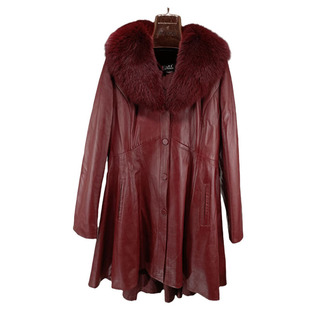 头层真皮绵羊皮单皮风衣 修身 V49 韩版 狐狸毛领皮草外套秋冬中长款