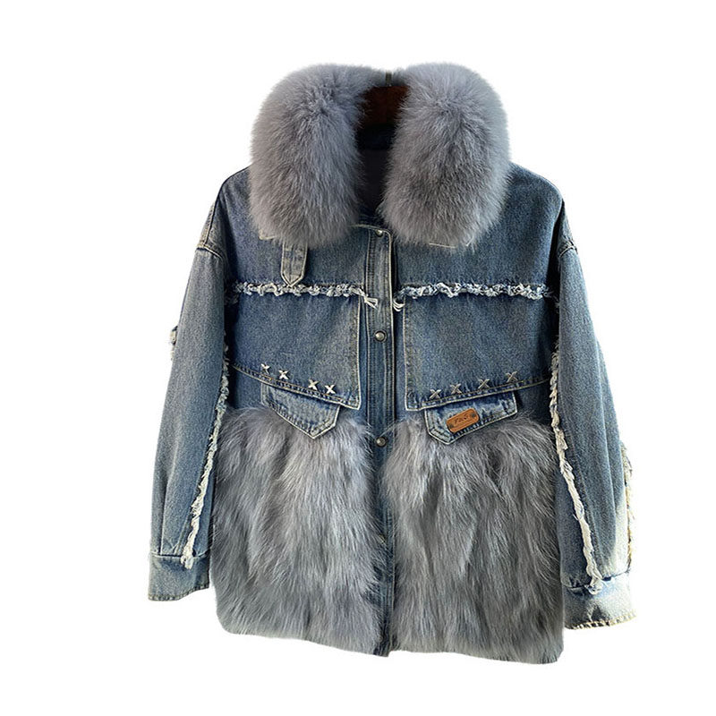 欧货复古做旧皮草外套秋冬新款皮毛一体拼接牛仔鸭绒羽绒派克服女,女装/女士精品,皮草,淘宝优惠券,粉丝福利购,淘宝优惠卷