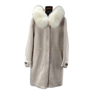 微瑕疵处理 特 整皮狐狸毛皮草外套皮毛一体100%羊毛羊剪绒中长款