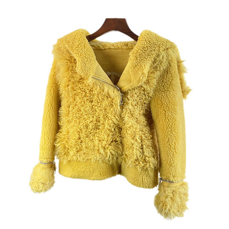 100%羊毛羊剪绒皮草外套连帽