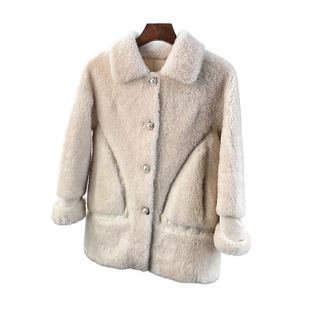 清 瑕疵处理 上衣特价 短款 100%羊毛羊剪绒皮草外套宽松女装