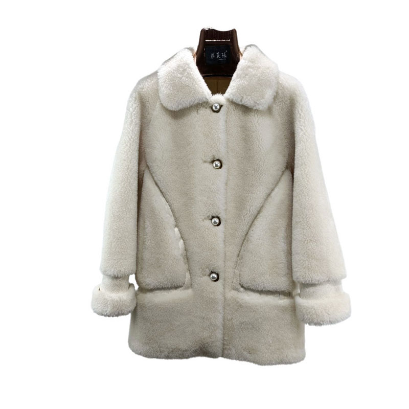海宁羊剪绒中长款皮草大衣