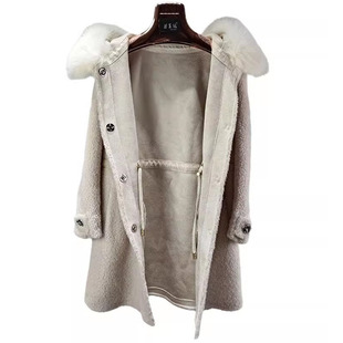 大衣女特 修身 微瑕疵处理 100%羊毛羊剪绒皮草外套狐狸毛领中长款