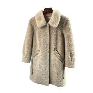 羊剪绒大衣女中长款2025冬新款水貂毛领羊毛皮草外套颗粒皮毛一体