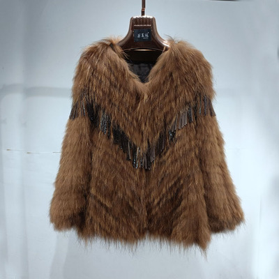 貉子毛车条配真皮绵羊皮皮草外套