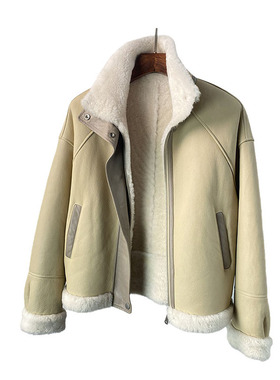 『拽酷姐姐』韩系ins真羊皮羊毛皮毛一体机车夹克皮草外套女 P67