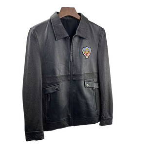 时尚 皮夹克 潮流真皮皮衣绵羊皮商务休闲男士 短款 n63 春秋新款 小码