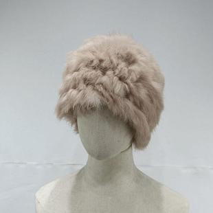 真兔毛帽子女款 大头围粗针织编织毛线帽保暖毛绒显脸小潮特 秋冬季