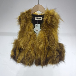 秋冬款男女童装真貉子毛狐狸皮草马甲保暖背心坎肩外套无袖上衣特