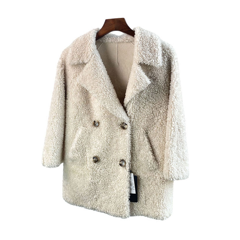 羊毛颗粒羊剪绒外套女短款