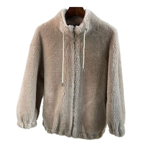 皮草新款100%羊毛羊剪绒皮毛外套女羊羔毛颗粒一体少女卫衣冬立领