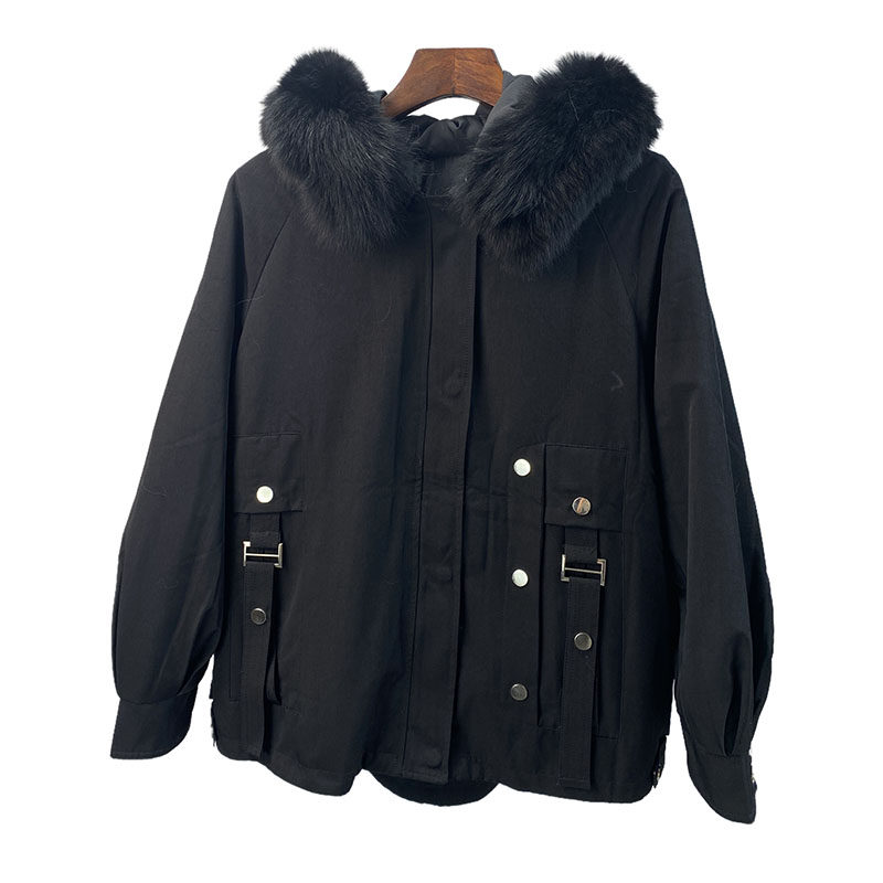 冬装新款女狐狸毛领皮草派克服