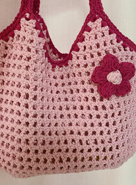 成品！空心棉华夫格手拎包手工钩织镂空编织包手提包