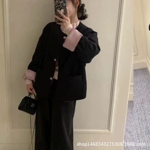 时尚 双面棉服撞色外套韩系秋冬女宽松小个子圆领加厚棉衣 冬季 新款