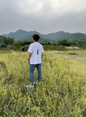 NOF studio 大力水手字母LOGO宽松美潮胸前口袋印花短袖T恤