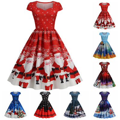 Christmas dress women's sleeves, retro dress, artist skirt