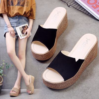 Summer cool slippers thick sole high slope heels sandals new