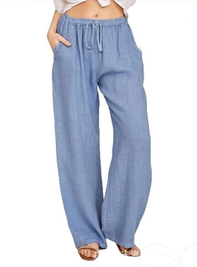 Plus Size 3XL Summer Linen Women Wide Legs Pants Trousers